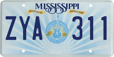 MS license plate ZYA311