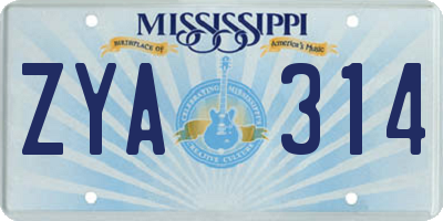 MS license plate ZYA314