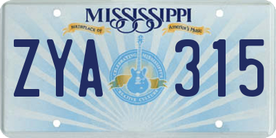 MS license plate ZYA315
