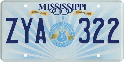 MS license plate ZYA322