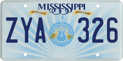 MS license plate ZYA326