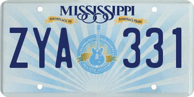 MS license plate ZYA331
