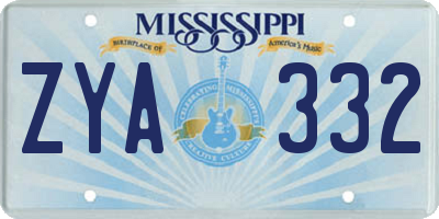 MS license plate ZYA332