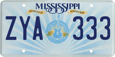 MS license plate ZYA333