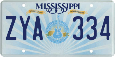 MS license plate ZYA334