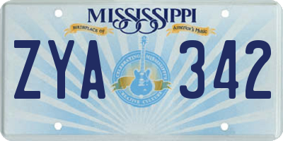 MS license plate ZYA342