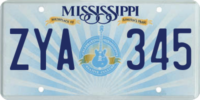 MS license plate ZYA345