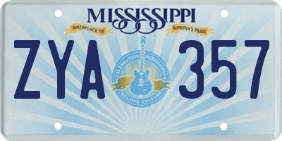 MS license plate ZYA357