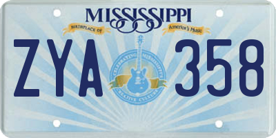 MS license plate ZYA358