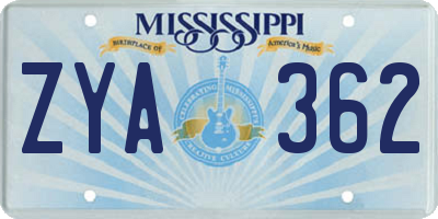 MS license plate ZYA362