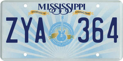 MS license plate ZYA364