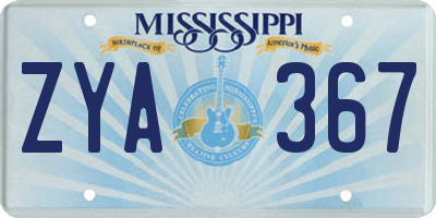 MS license plate ZYA367