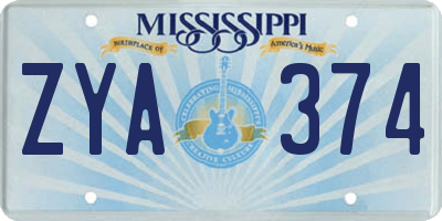 MS license plate ZYA374