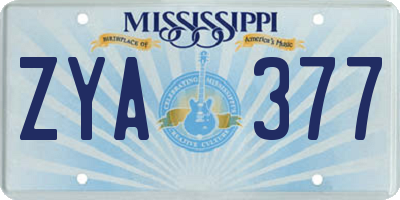 MS license plate ZYA377