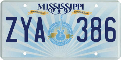 MS license plate ZYA386