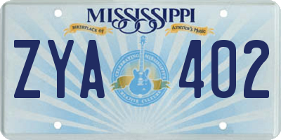 MS license plate ZYA402