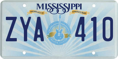 MS license plate ZYA410