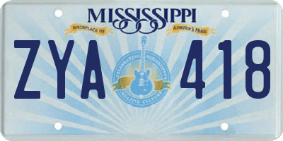 MS license plate ZYA418