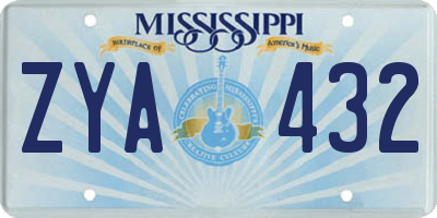 MS license plate ZYA432