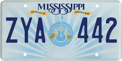 MS license plate ZYA442