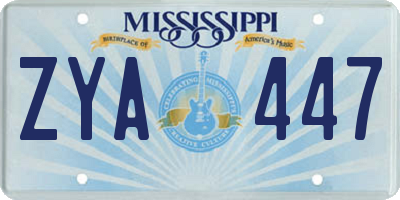 MS license plate ZYA447