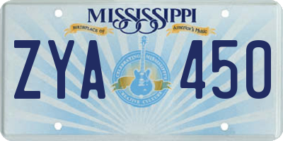 MS license plate ZYA450