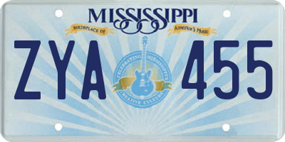 MS license plate ZYA455