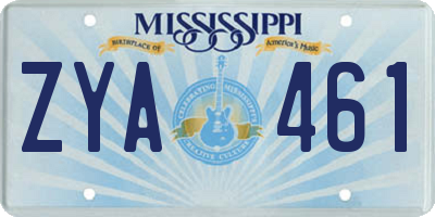 MS license plate ZYA461