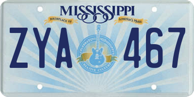 MS license plate ZYA467