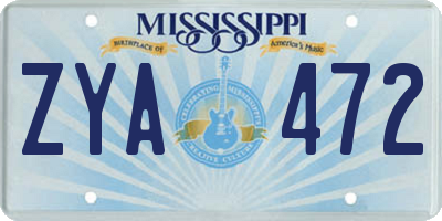MS license plate ZYA472