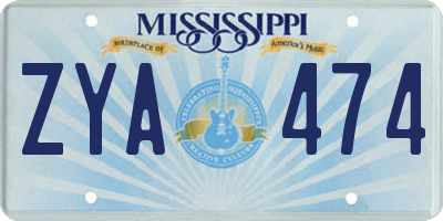MS license plate ZYA474