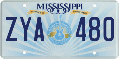 MS license plate ZYA480