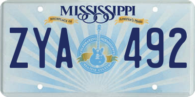 MS license plate ZYA492