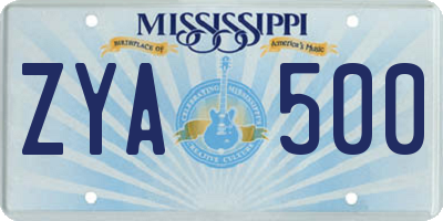 MS license plate ZYA500