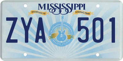 MS license plate ZYA501
