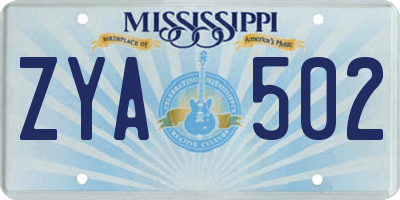 MS license plate ZYA502