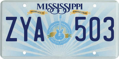 MS license plate ZYA503