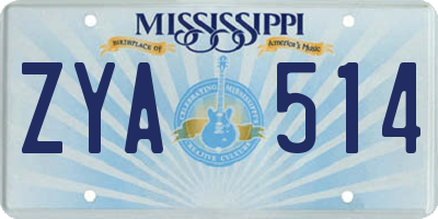 MS license plate ZYA514