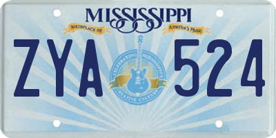 MS license plate ZYA524