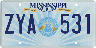 MS license plate ZYA531