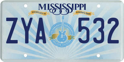 MS license plate ZYA532