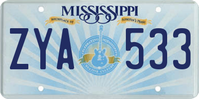 MS license plate ZYA533