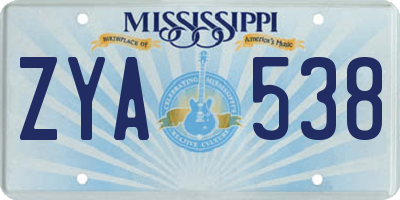 MS license plate ZYA538
