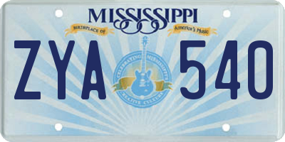 MS license plate ZYA540