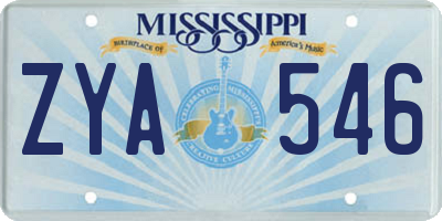 MS license plate ZYA546