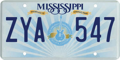 MS license plate ZYA547