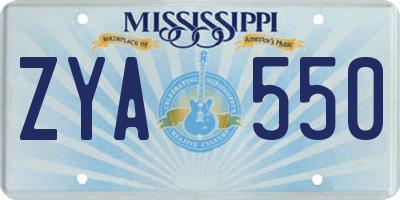 MS license plate ZYA550