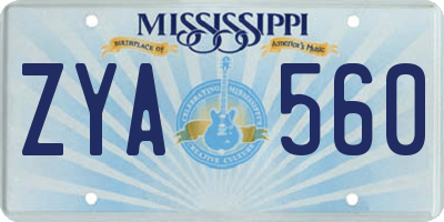 MS license plate ZYA560