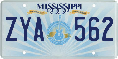 MS license plate ZYA562