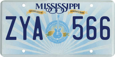 MS license plate ZYA566